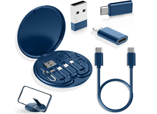 Multifunctional Data Cable Set Conversion Head Portable Storage Box, Multi-Type Charging Line Convertor USB Type C Adapter Tool Contains Sim Card Slot Tray Eject Pin, Phone Holder