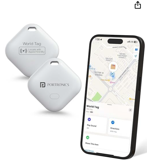 Portronics Worldtag Item Finder with Upto 1 Year Battery Life, Bluetooth Tracker,MFi Certified, Item Locater for Keys, Wallets, Luggage, Pets, Gadgets etc,Only iOS Compatible with Apple Find My App