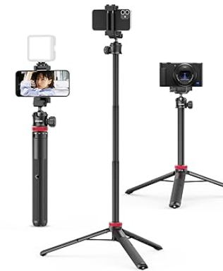 ULANZI MT-44 Extendable Phone Tripod, 44 Selfie Stick with 360° Ball Head, Compatible with iPhone, Sony, Canon, Gopro, Lightweight for Travel, Black